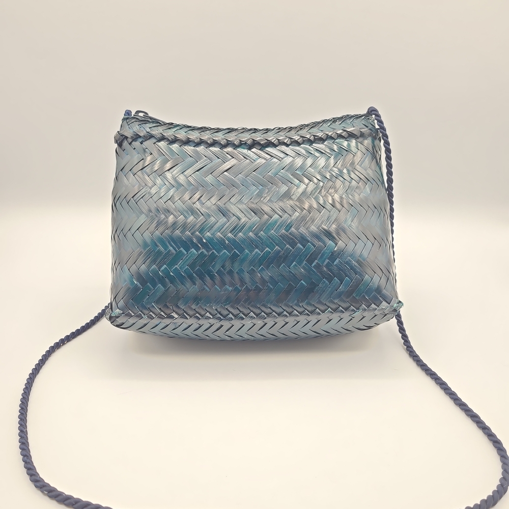 Y2K Blue Woven Straw Crossbody Bag Mermaidcore Mini Purse